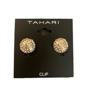 Tahari Gold and CZ Clip Earrings NWT